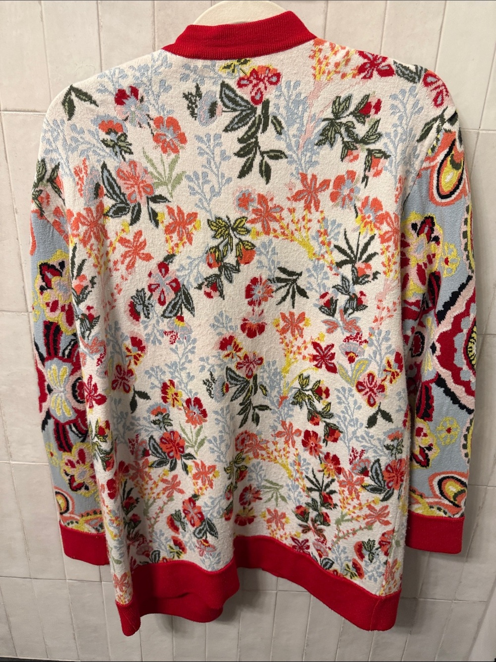 Alice + Olivia Multicolor Floral Open-Front Cardigan with Red Trim - Picture 4 of 4